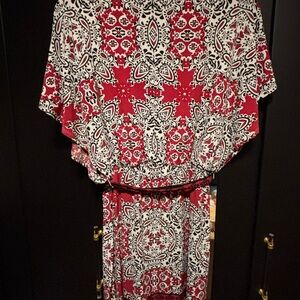 London Times Red White and Black Printed Mini Dress